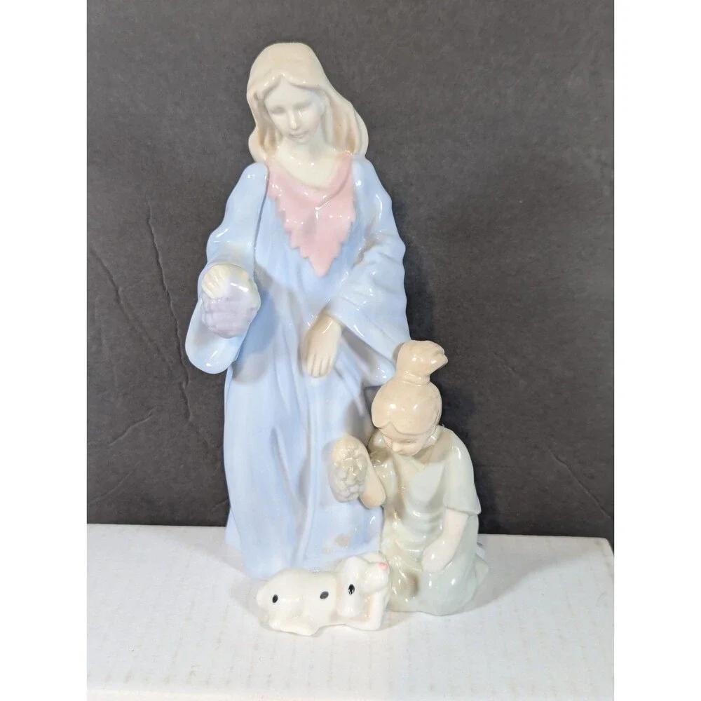 Ceramic Mom with Daughter & Puppy Figurine 7.5